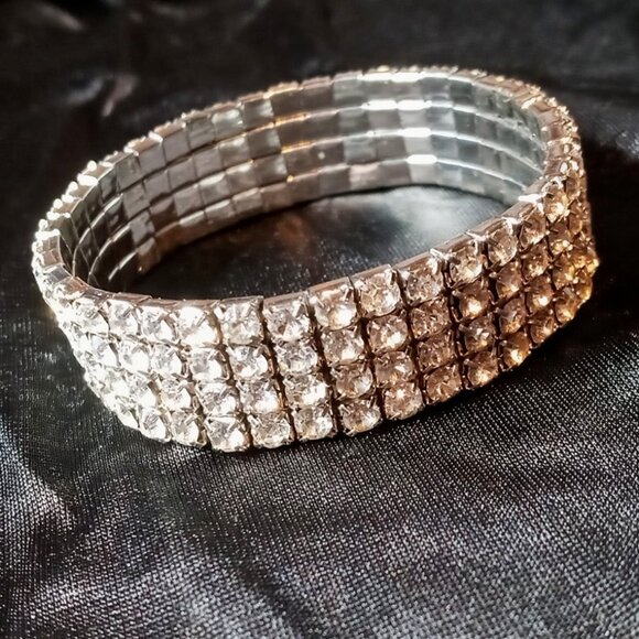 Fashion Jewelry Jewelry - Chic & Stunning Clear Rhinestone 4-Row Stretch Glamorous Bling Cuff Bracelet